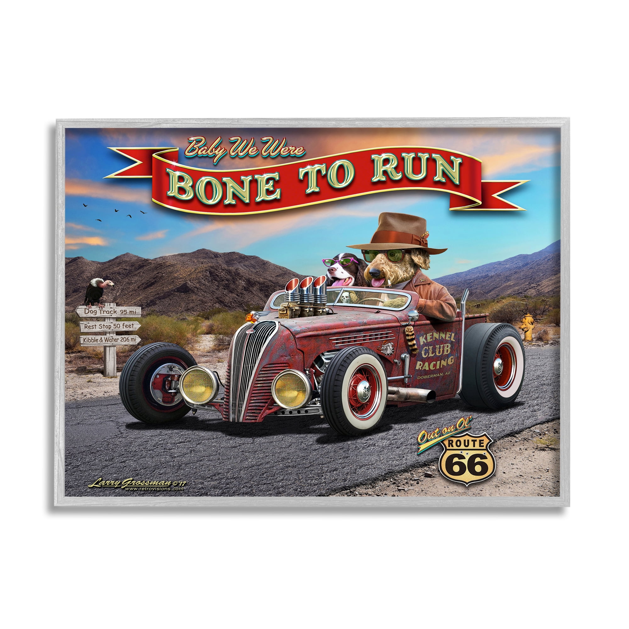Stupell Industries Bone to Run Dogs Transportation Painting Gray Framed Art Print Wall Art, 20 x 16