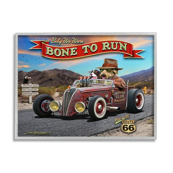 Stupell Industries Bone to Run Dogs Transportation Painting Gray Framed Art Print Wall Art, 30 x 24