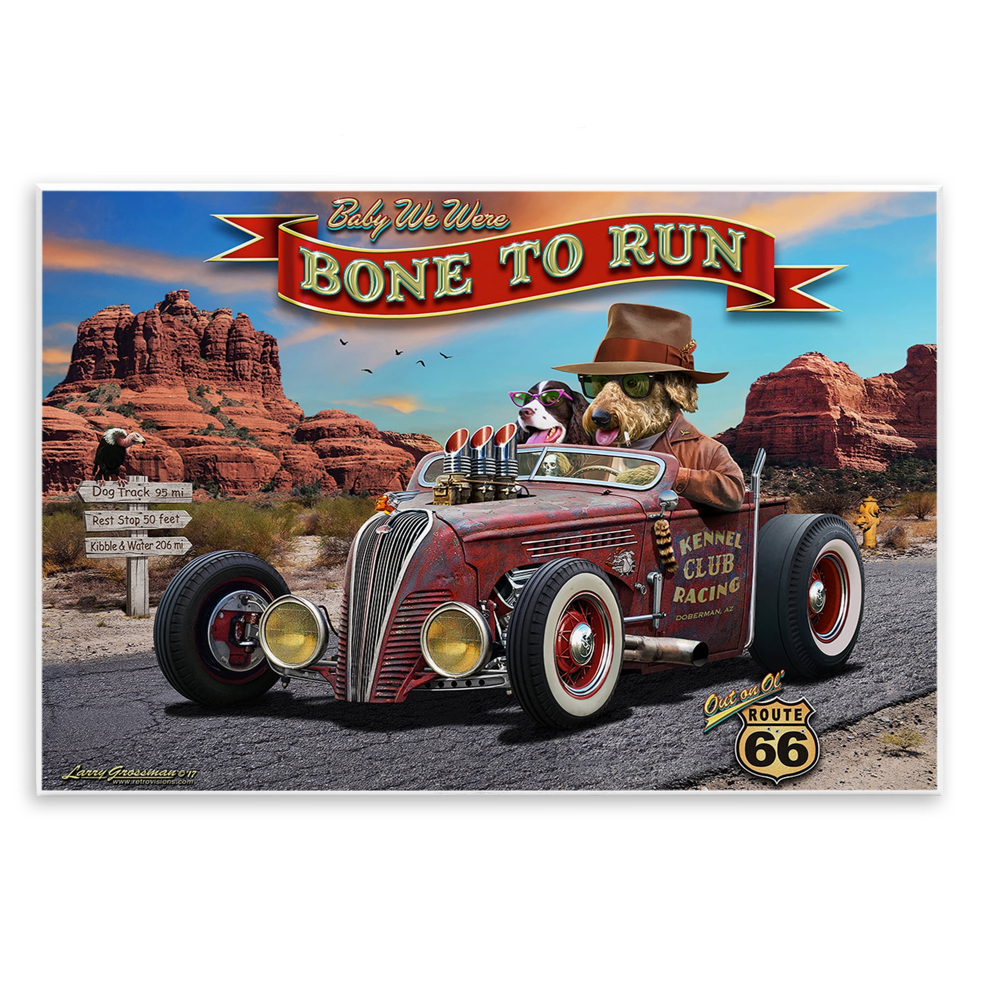 Stupell Industries Bone to Run Dogs Transportation Painting Unframed Art Print Wall Art, 19 x 13