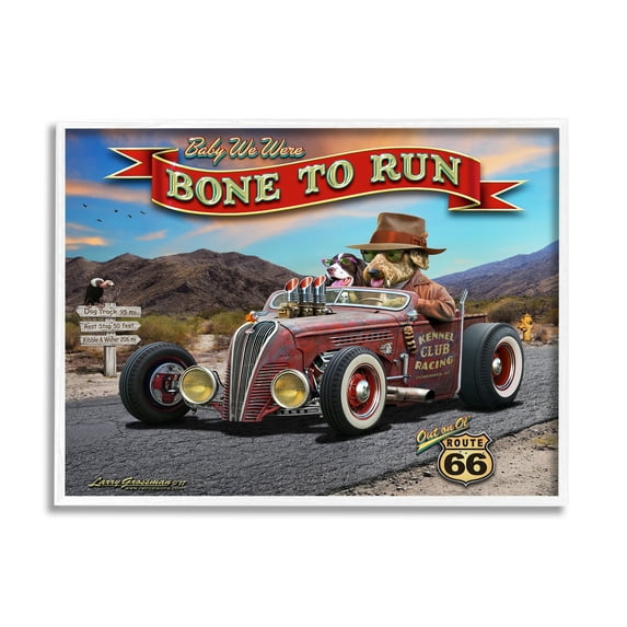 Stupell Industries Bone to Run Dogs Transportation Painting White Framed Art Print Wall Art, 14 x 11