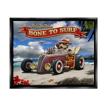 Stupell Industries Bone to Surf Dogs Transportation Painting Black Floater Framed Canvas Art Print Wall Art, 21 x 17