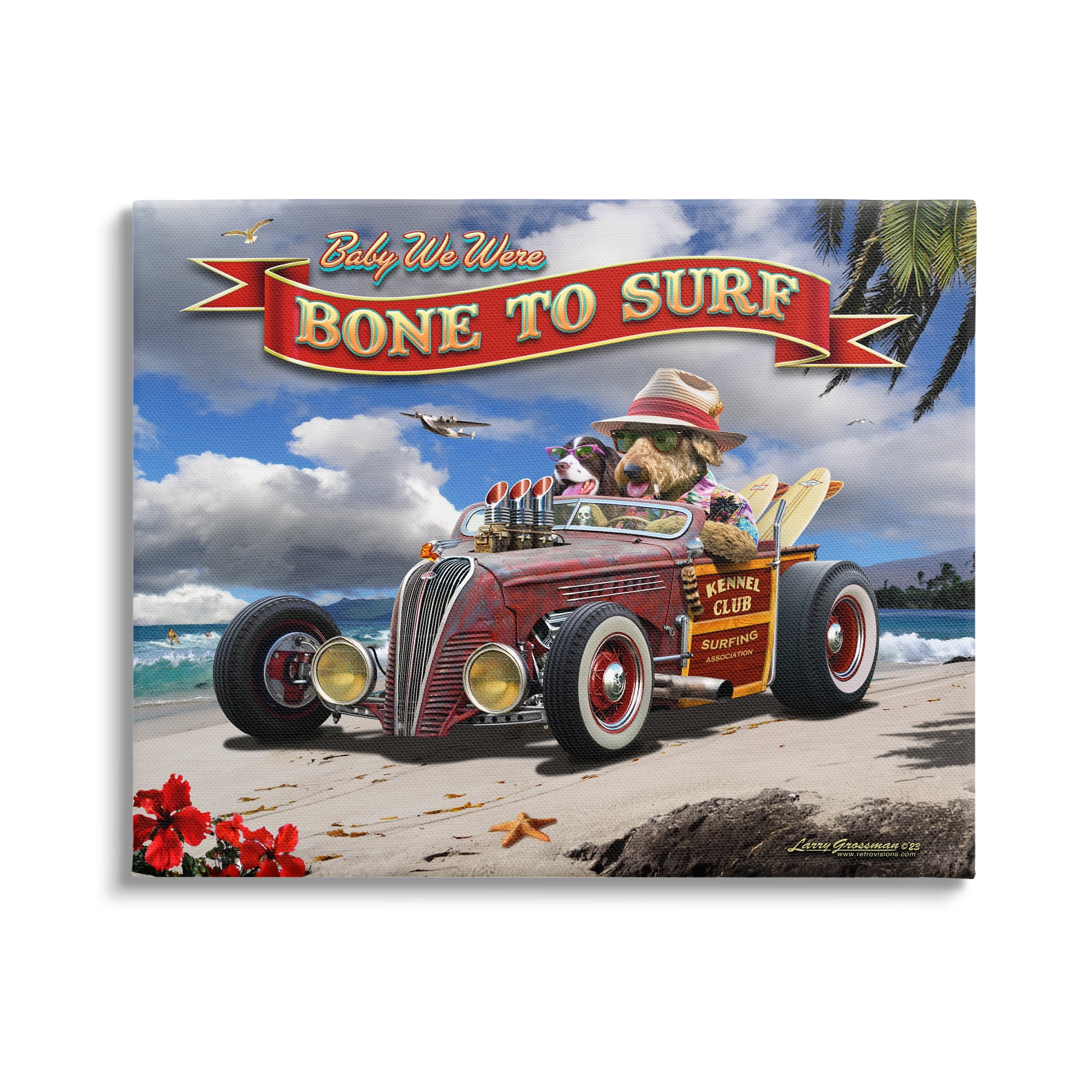 Stupell Industries Bone to Surf Dogs Transportation Painting Gallery Wrapped Canvas Art Print Wall Art, 20 x 16