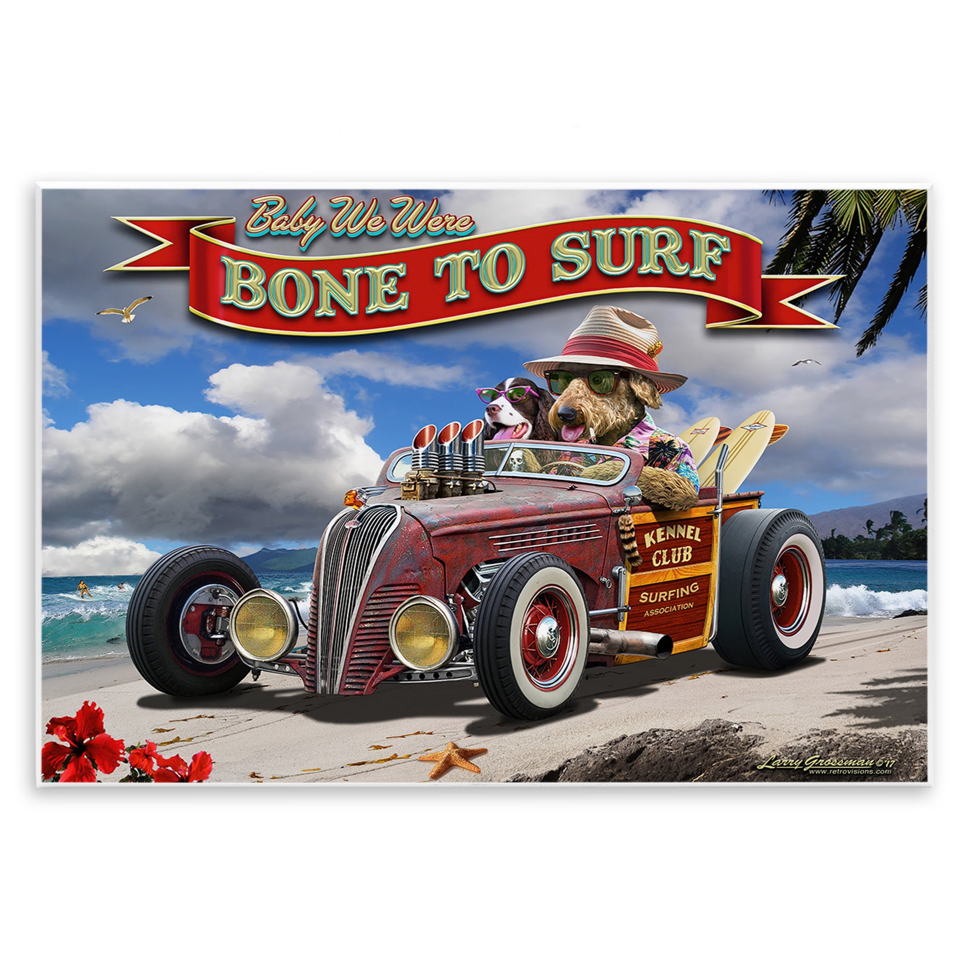 Stupell Industries Bone to Surf Dogs Transportation Painting Unframed Art Print Wall Art, 19 x 13