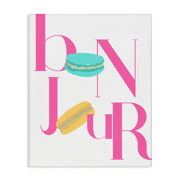 Stupell Industries Bonjour Macarons Typography Canvas Wall Art design by ANNA QUACH, 40 x 30