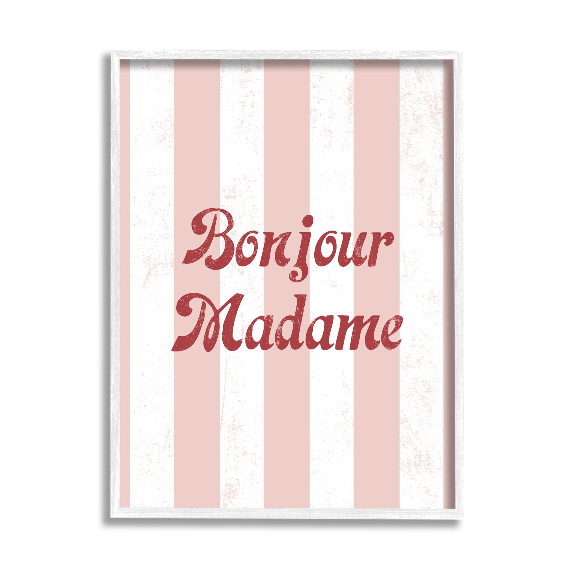 Stupell Industries Bonjour Madame Phrase Parisian Pink Stripe Pattern, 16 x 20, Design by Daphne Polselli