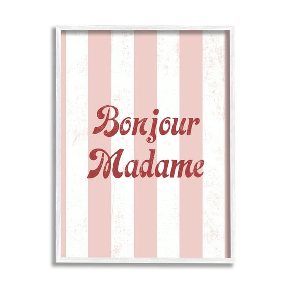 Stupell Industries Bonjour Madame Phrase Parisian Pink Stripe Pattern, 24 x 30, Design by Daphne Polselli