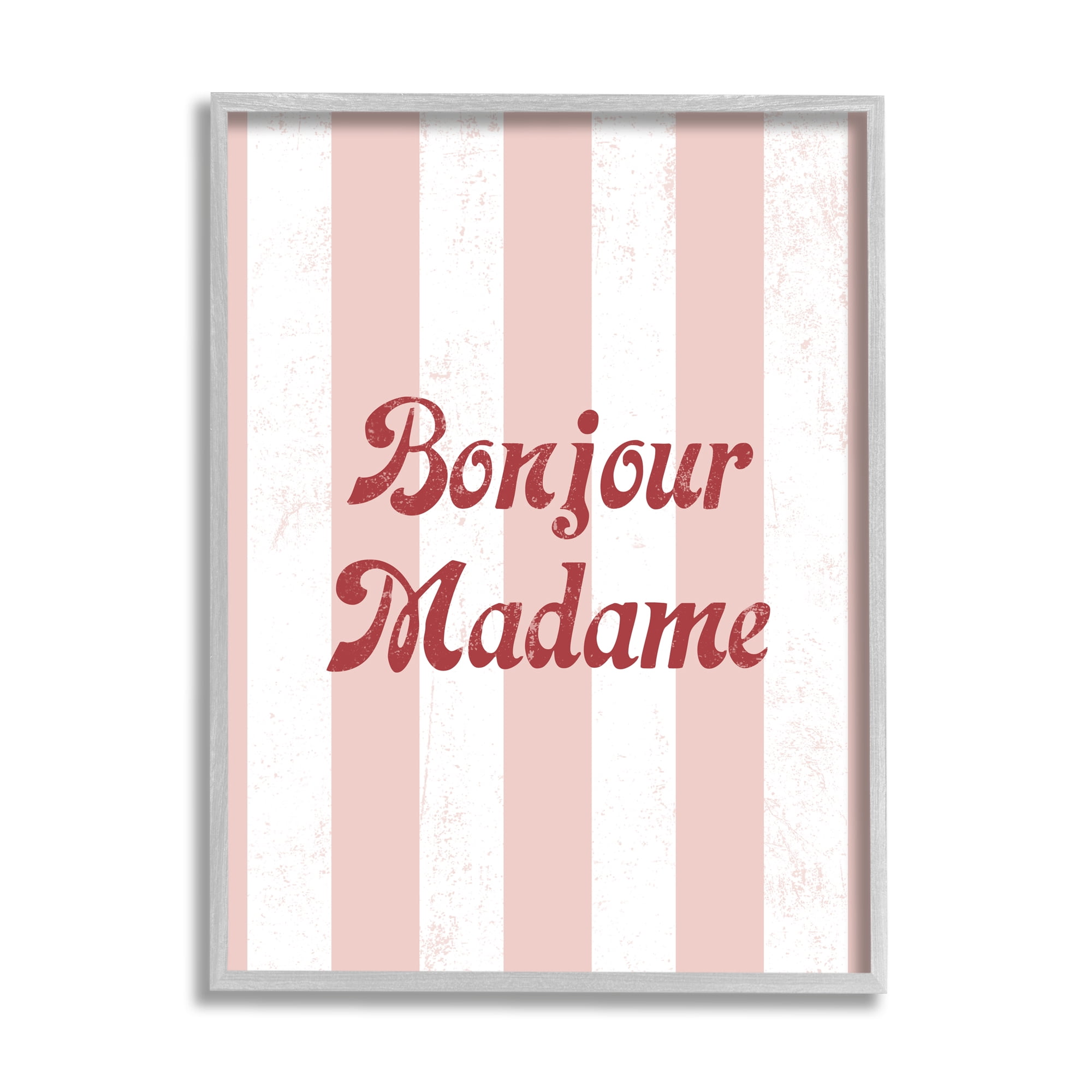 Stupell Industries Bonjour Madame Phrase Parisian Pink Stripe Pattern, 24 x 30, Design by Daphne Polselli