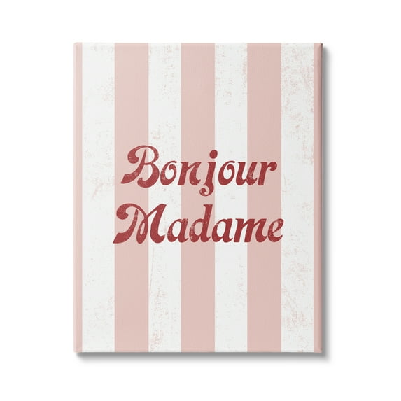 Stupell Industries Bonjour Madame Phrase Parisian Pink Stripe Pattern, 36 x 48, Design by Daphne Polselli