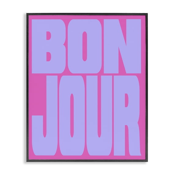 Stupell Industries Bonjour Pink & Blue Quotes and Sayings Painting Black Framed Art Print Wall Art, 16 x 20