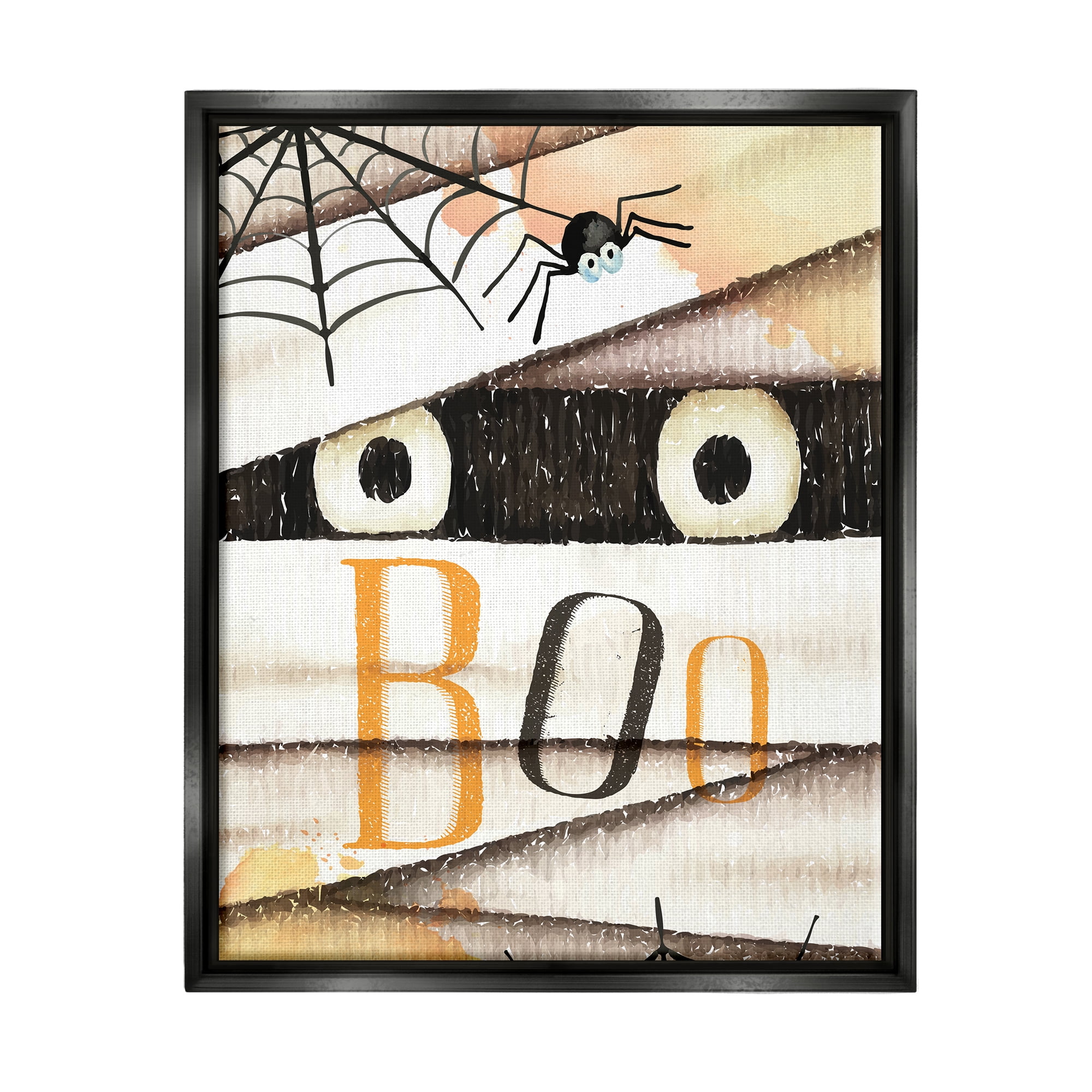 Stupell Industries Boo Creepy Eyes Peeking Holiday Painting Black Floater Framed Art Print Wall Art