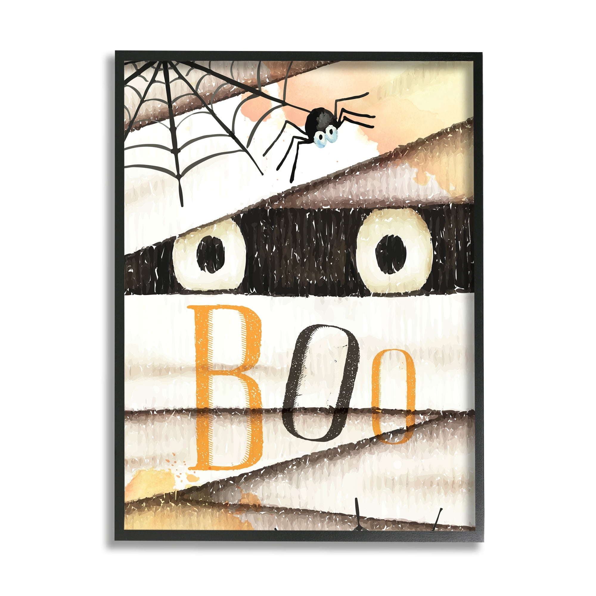 Stupell Industries Boo Creepy Eyes Peeking Holiday Painting Black Framed Art Print Wall Art