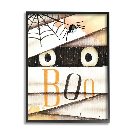 Stupell Industries Boo Creepy Eyes Peeking Holiday Painting Black Framed Art Print Wall Art