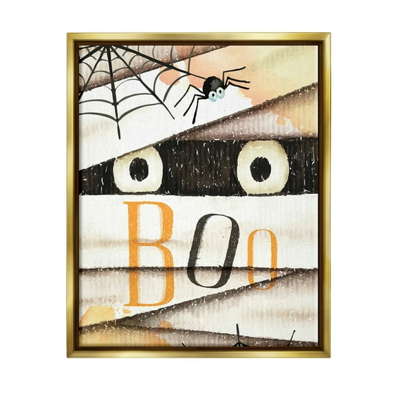 Stupell Industries Boo Creepy Eyes Peeking Holiday Painting Gold Floater Framed Art Print Wall Art