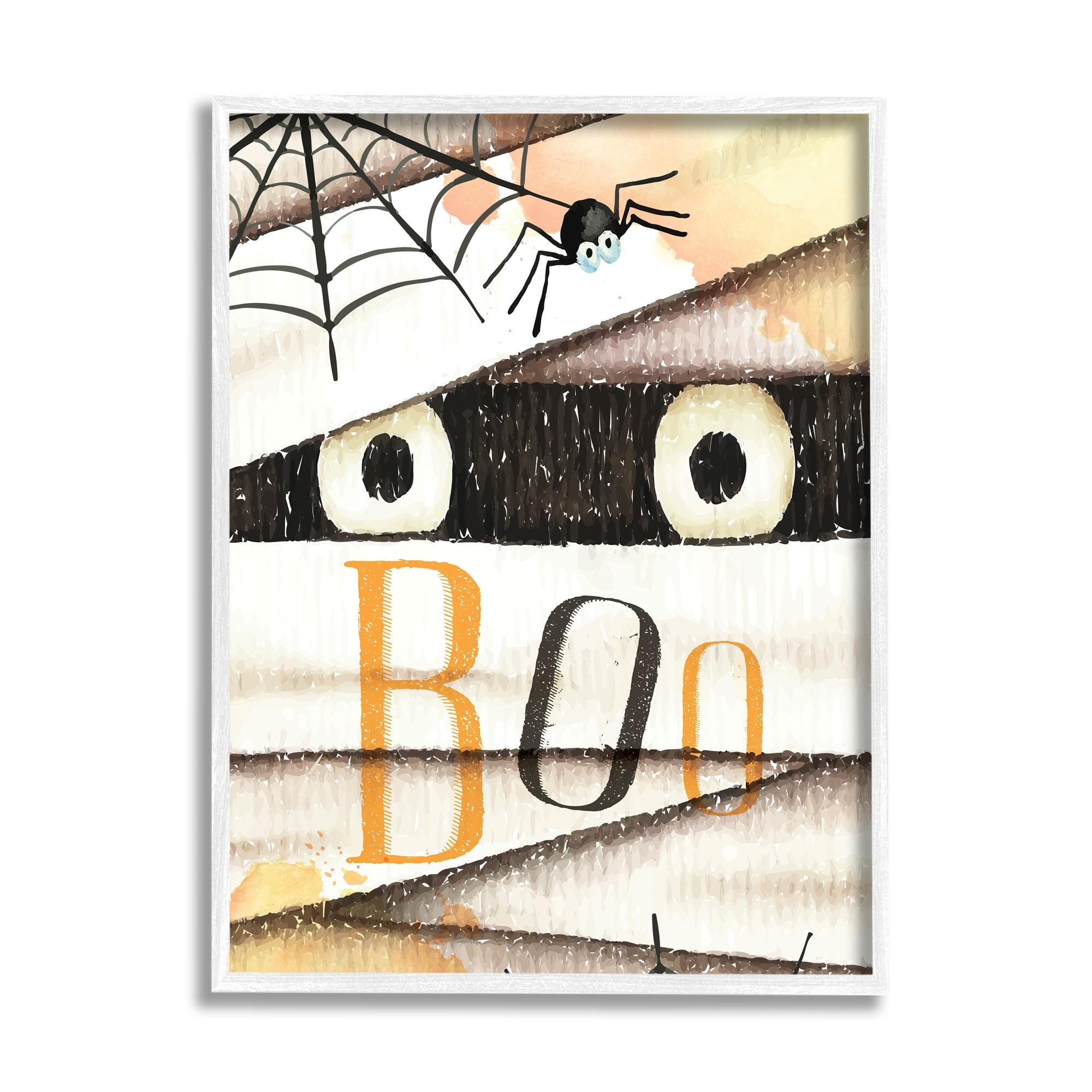 Stupell Industries Boo Creepy Eyes Peeking Holiday Painting White Framed Art Print Wall Art