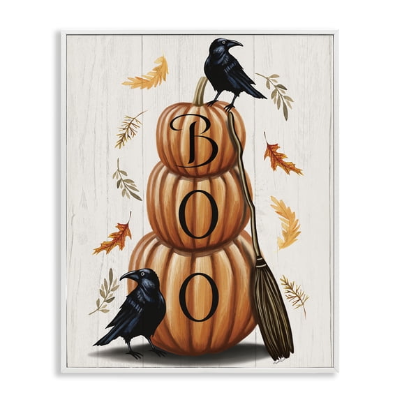 Stupell Industries Boo Crows & Pumpkins Quotes and Sayings Painting White Framed Art Print Wall Art, 24 x 30