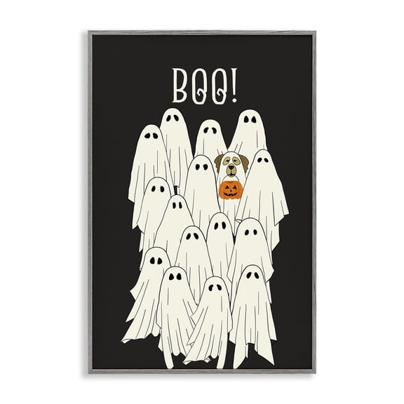 Stupell Industries Boo Ghosts with Dog Costume Gray Framed Giclee Art design by JJ Design House LLC, 18 x 12