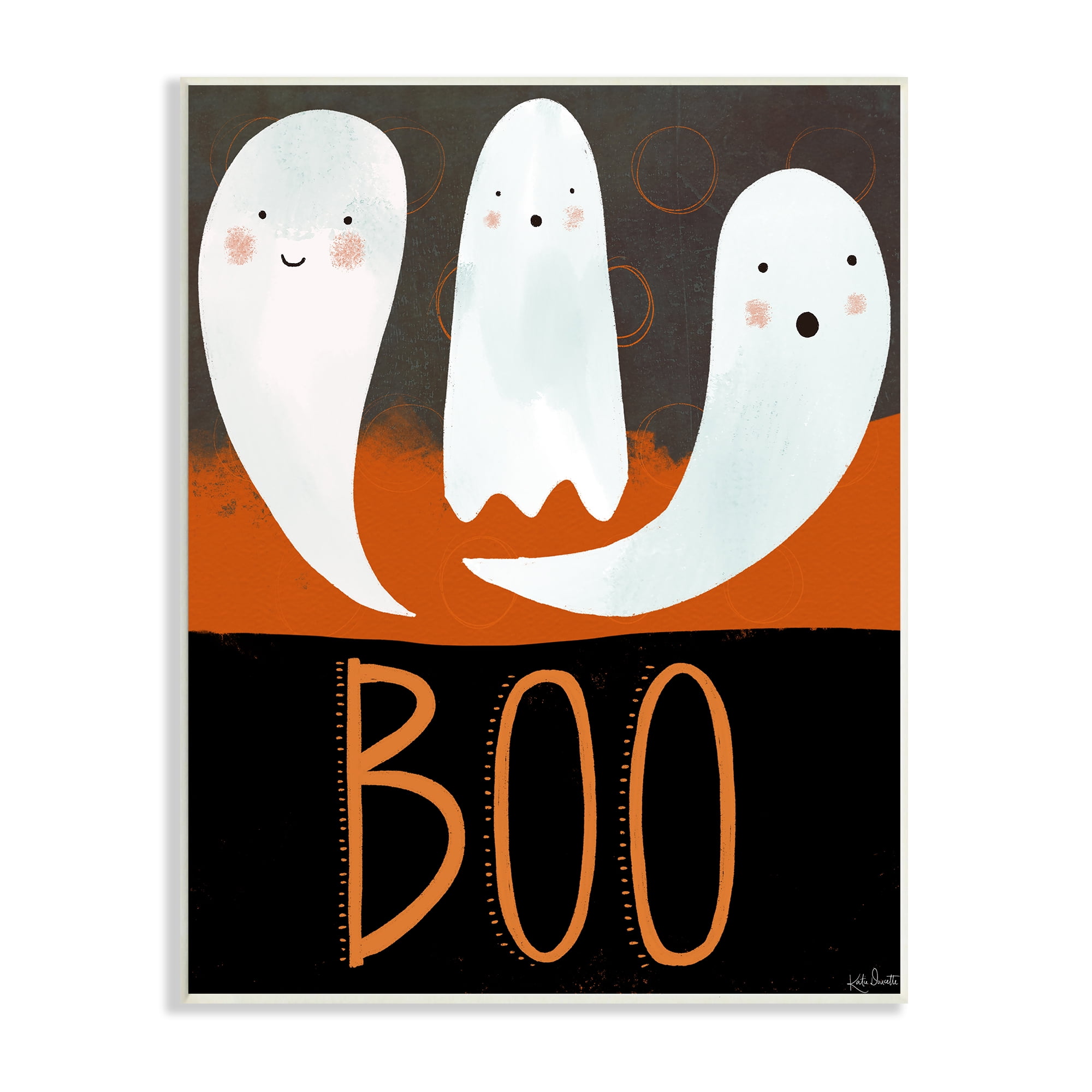 Stupell Industries Boo Halloween Festive Phrase Whimsical Happy Ghosts, 13 x 19, Designed by Katie Doucette