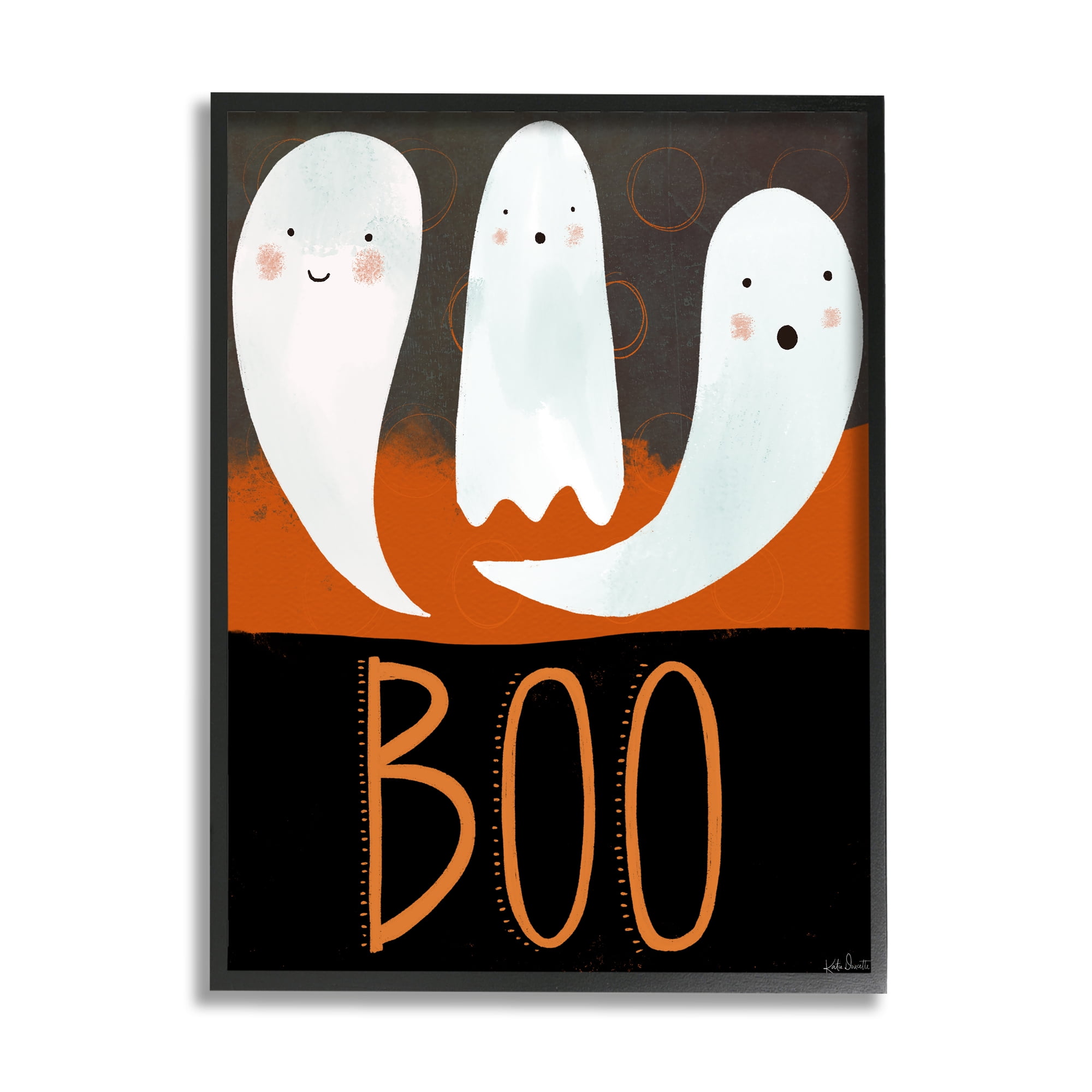 Stupell Industries Boo Halloween Festive Phrase Whimsical Happy Ghosts Graphic Art Black Framed Art Print Wall Art, 24x30, by Katie Doucette