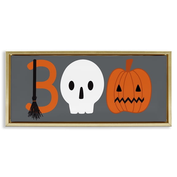 Stupell Industries Boo Halloween Fun Typography Quotes and Sayings Painting Gold Floater Framed Canvas Art Print Wall Art, 31 x 14