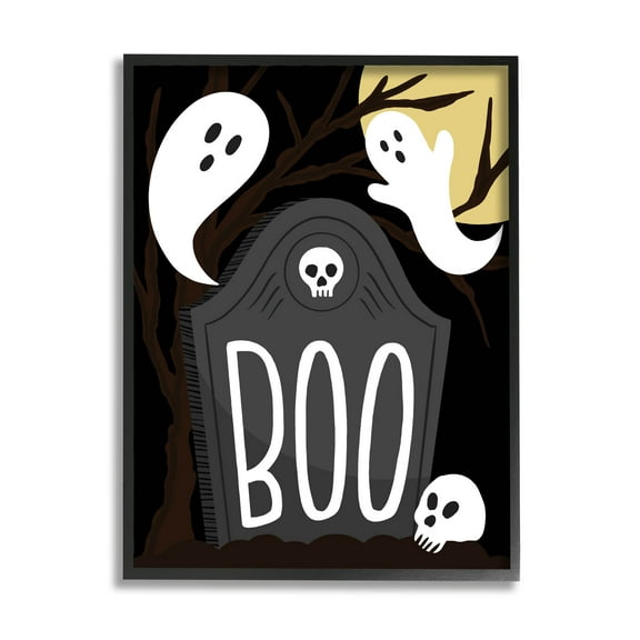 Stupell Industries Boo Haunted Night Gravestone Graphic Art Black Framed Art Print Wall Art, Design by Hey Bre! Creative Studio