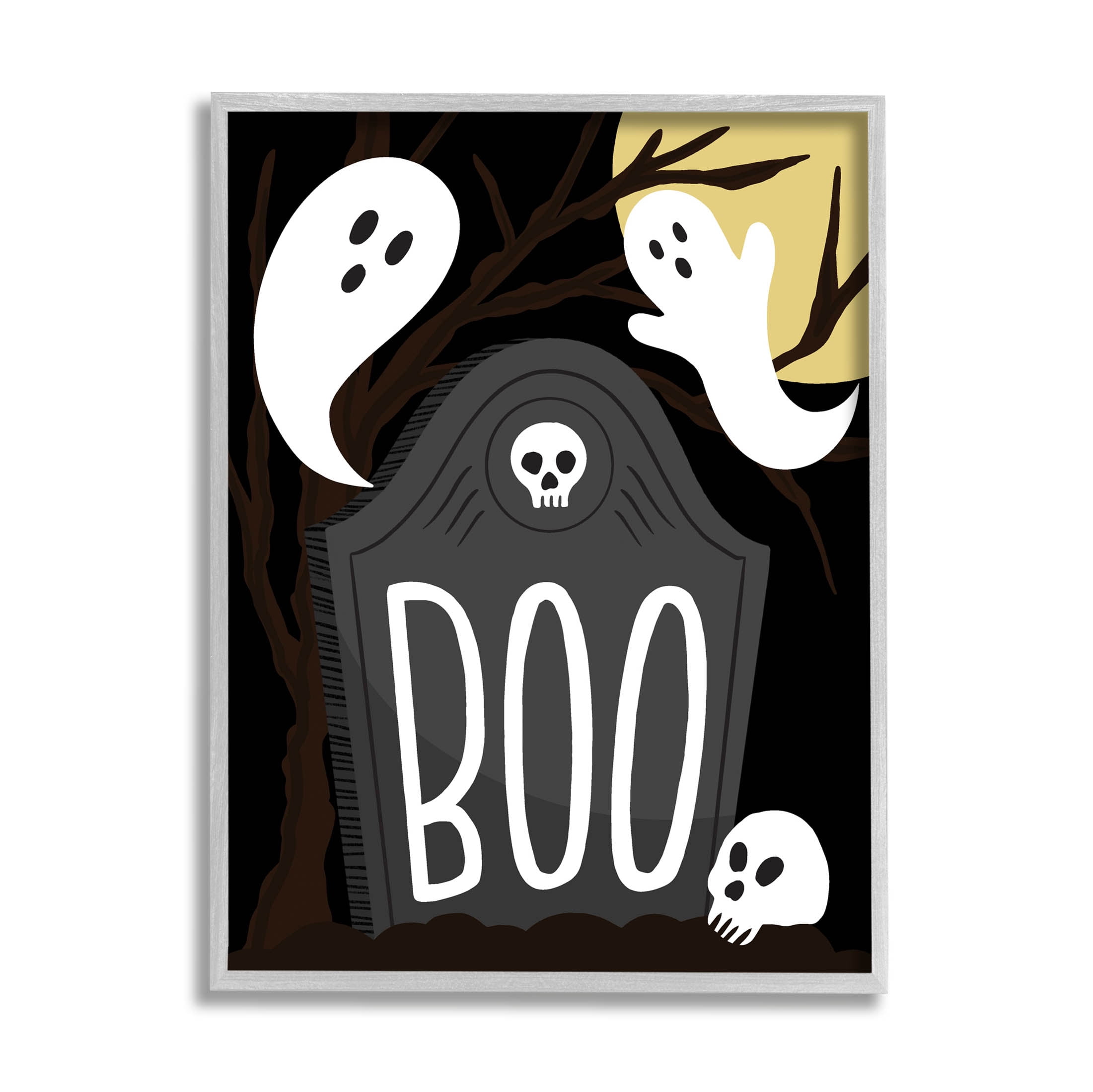 Stupell Industries Boo Haunted Night Gravestone Graphic Art Gray Framed Art Print Wall Art, Design by Hey Bre! Creative Studio