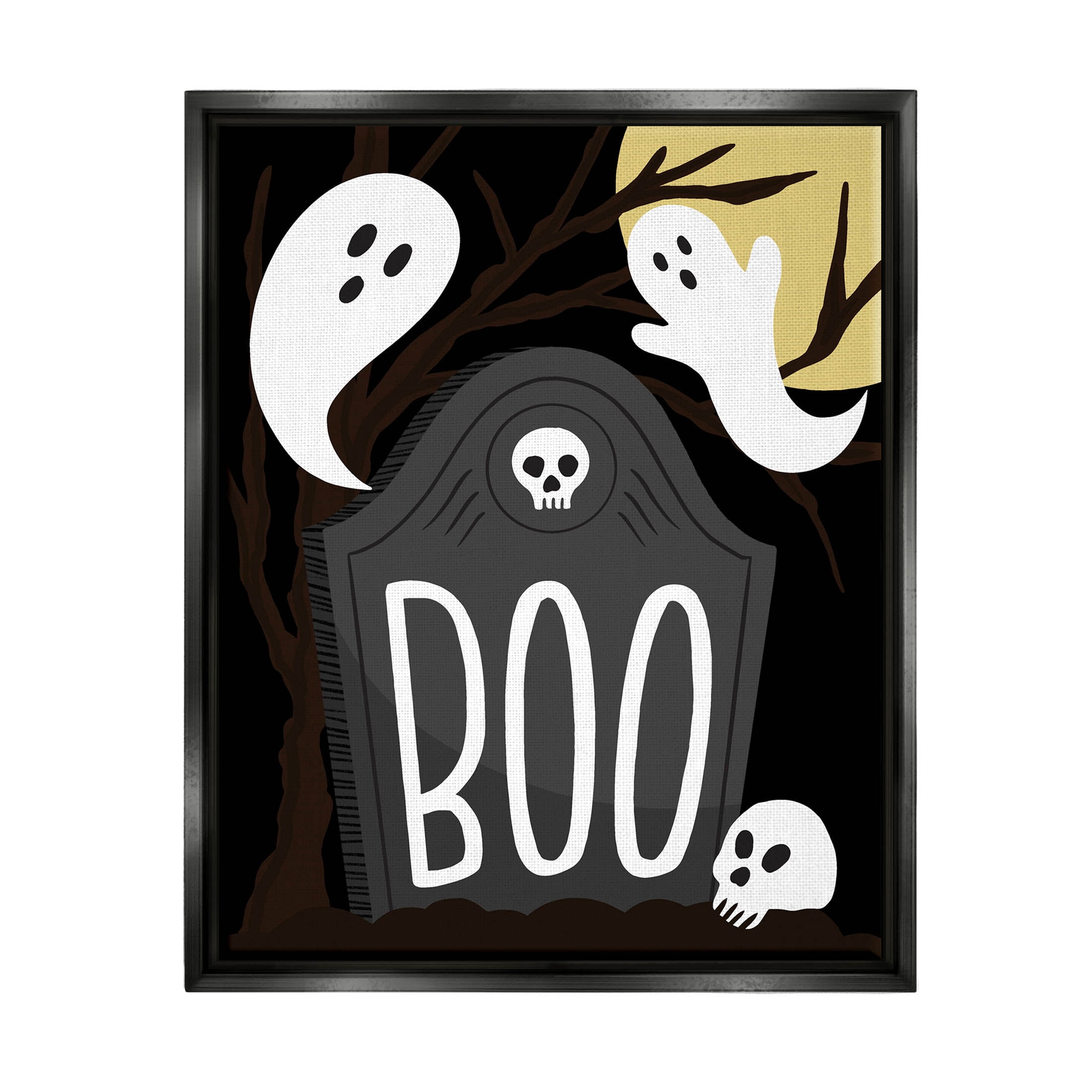 Stupell Industries Boo Haunted Night Gravestone Graphic Art Jet Black Floating Framed Canvas Print Wall Art, Design by Hey Bre! Creative Studio