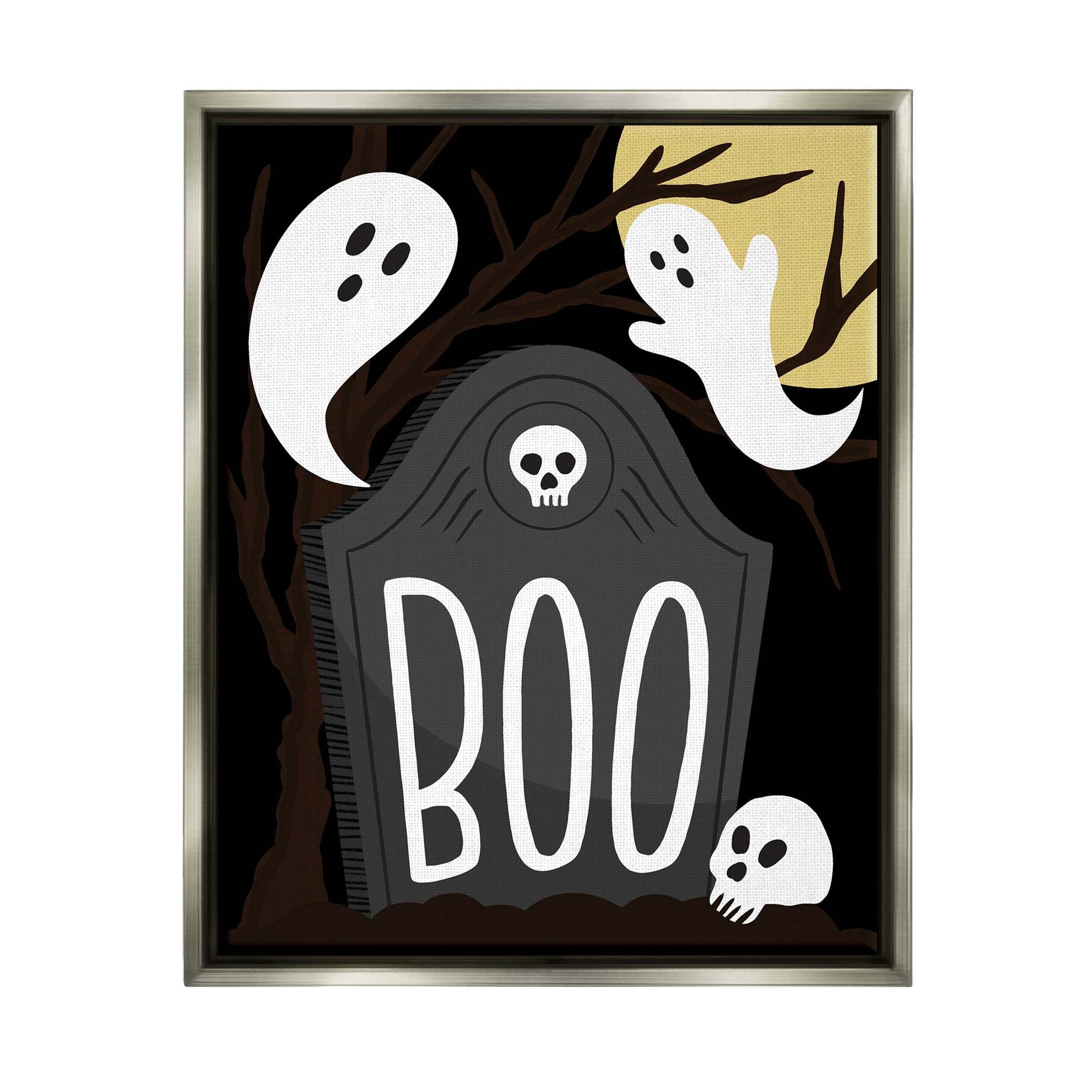 Stupell Industries Boo Haunted Night Gravestone Graphic Art Luster Gray Floating Framed Canvas Print Wall Art, Design by Hey Bre! Creative Studio