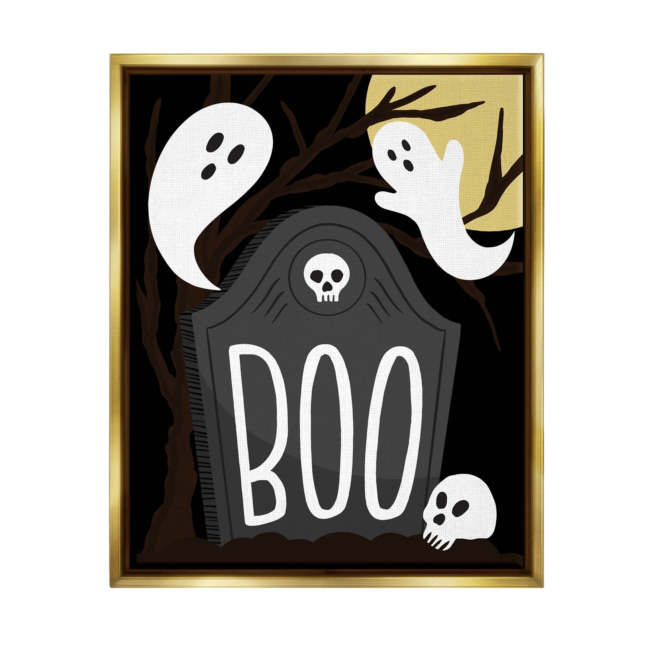 Stupell Industries Boo Haunted Night Gravestone Graphic Art Metallic Gold Floating Framed Canvas Print Wall Art, Design by Hey Bre! Creative Studio