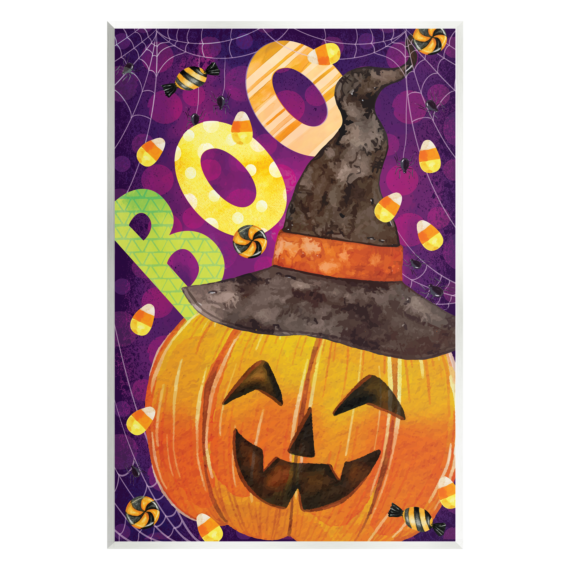 Stupell Industries Boo Jack-o-Lantern Halloween Candy Holiday Painting Unframed Art Print Wall Art