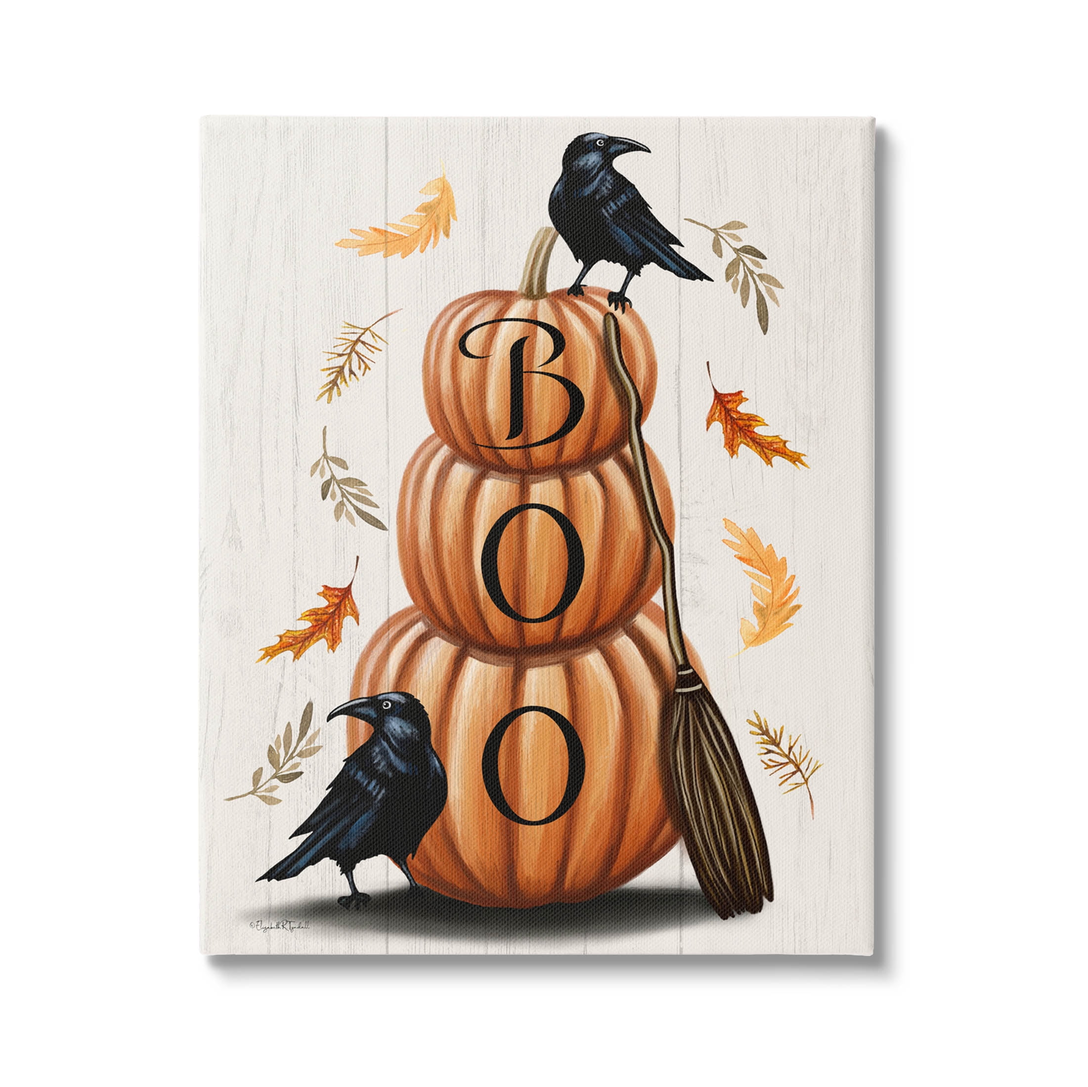 Stupell Industries Boo Ravens Pumpkin Stack Graphic Art Gallery Wrapped Canvas Print Wall Art, Design by Elizabeth Tyndall