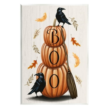 Stupell Industries Boo Ravens Pumpkin Stack Graphic Art Unframed Art Print Wall Art, Design by Elizabeth Tyndall
