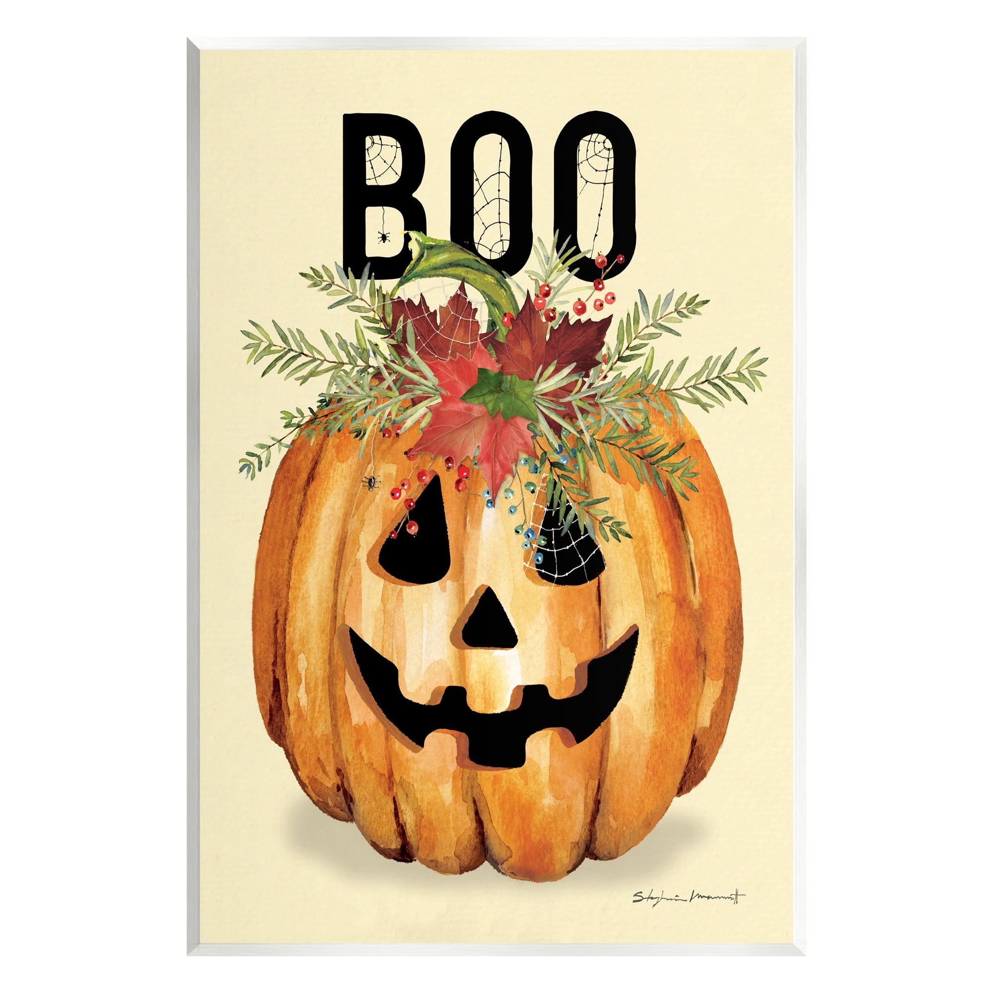Stupell Industries Boo Seasonal Halloween Flowers Holiday Painting Unframed Art Print Wall Art