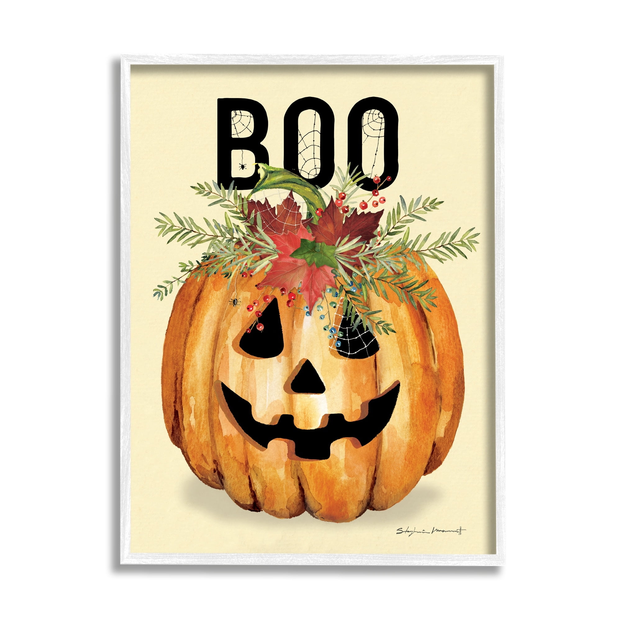 Stupell Industries Boo Seasonal Halloween Flowers Holiday Painting White Framed Art Print Wall Art