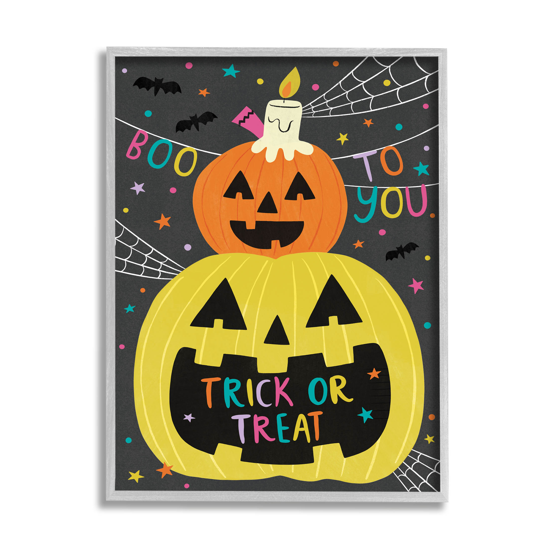 Stupell Industries Boo To You Fun Jack-O-Lanterns Graphic Art Gray Framed Art Print Wall Art, Design by Lisa Barlow