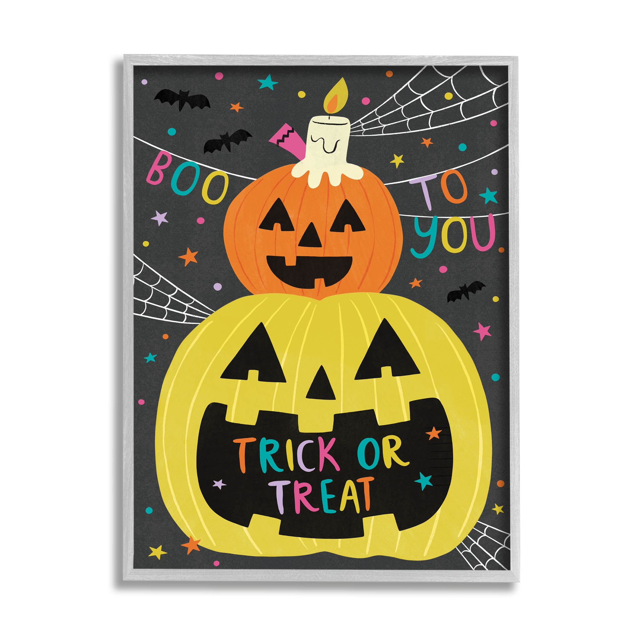 Stupell Industries Boo To You Fun Jack-O-Lanterns Graphic Art Gray Framed Art Print Wall Art, Design by Lisa Barlow
