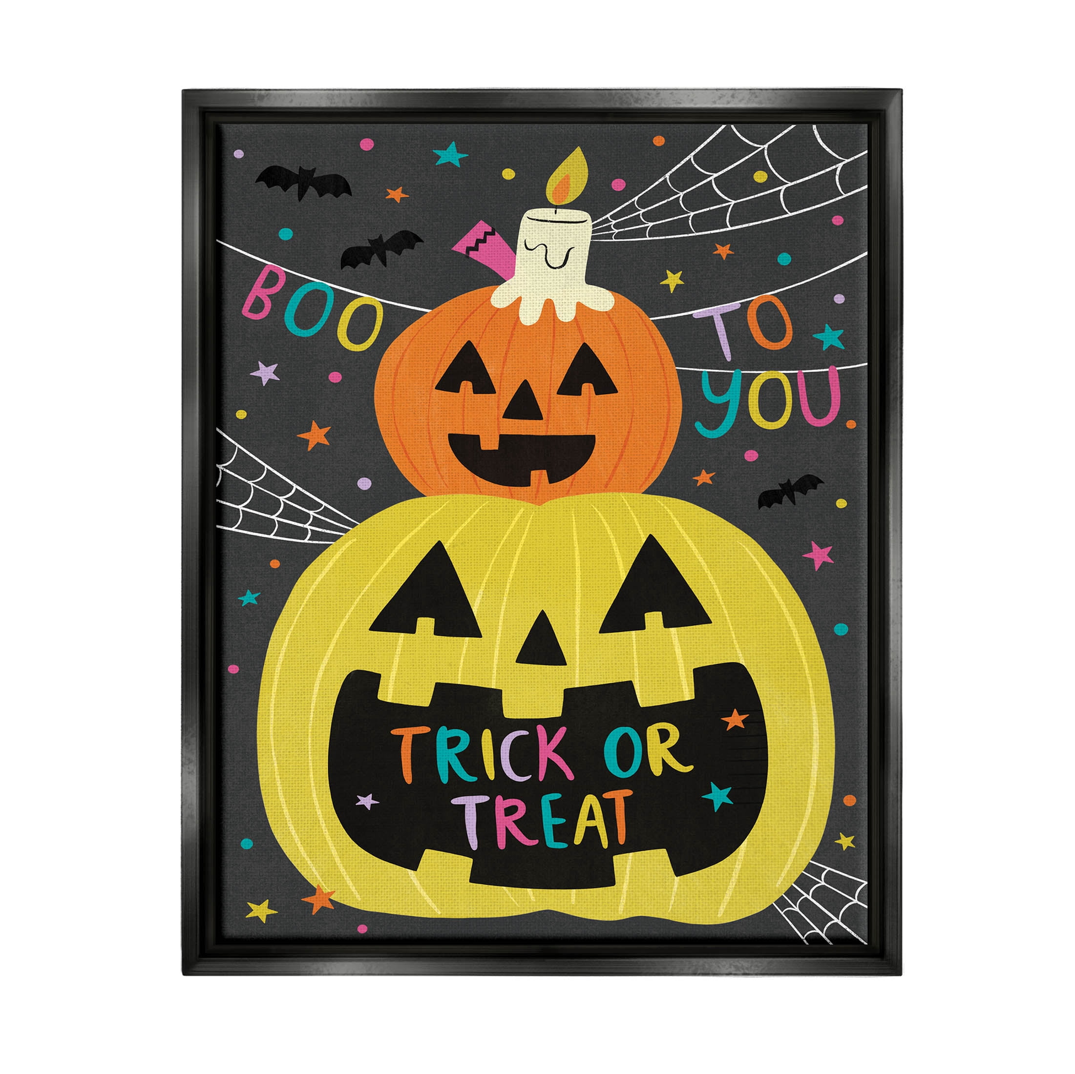 Stupell Industries Boo To You Fun Jack-O-Lanterns Graphic Art Jet Black Floating Framed Canvas Print Wall Art, Design by Lisa Barlow