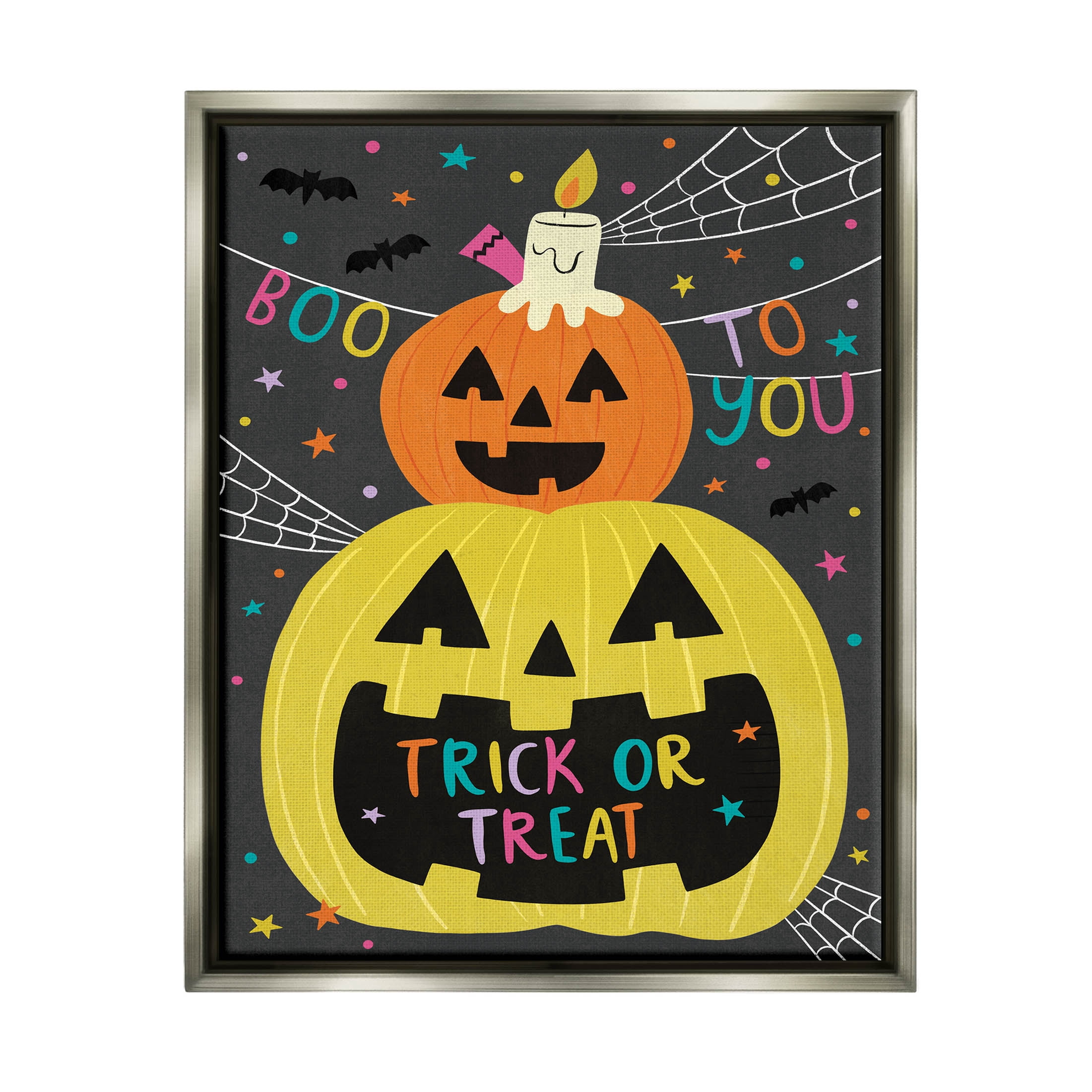 Stupell Industries Boo To You Fun Jack-O-Lanterns Graphic Art Luster Gray Floating Framed Canvas Print Wall Art, Design by Lisa Barlow