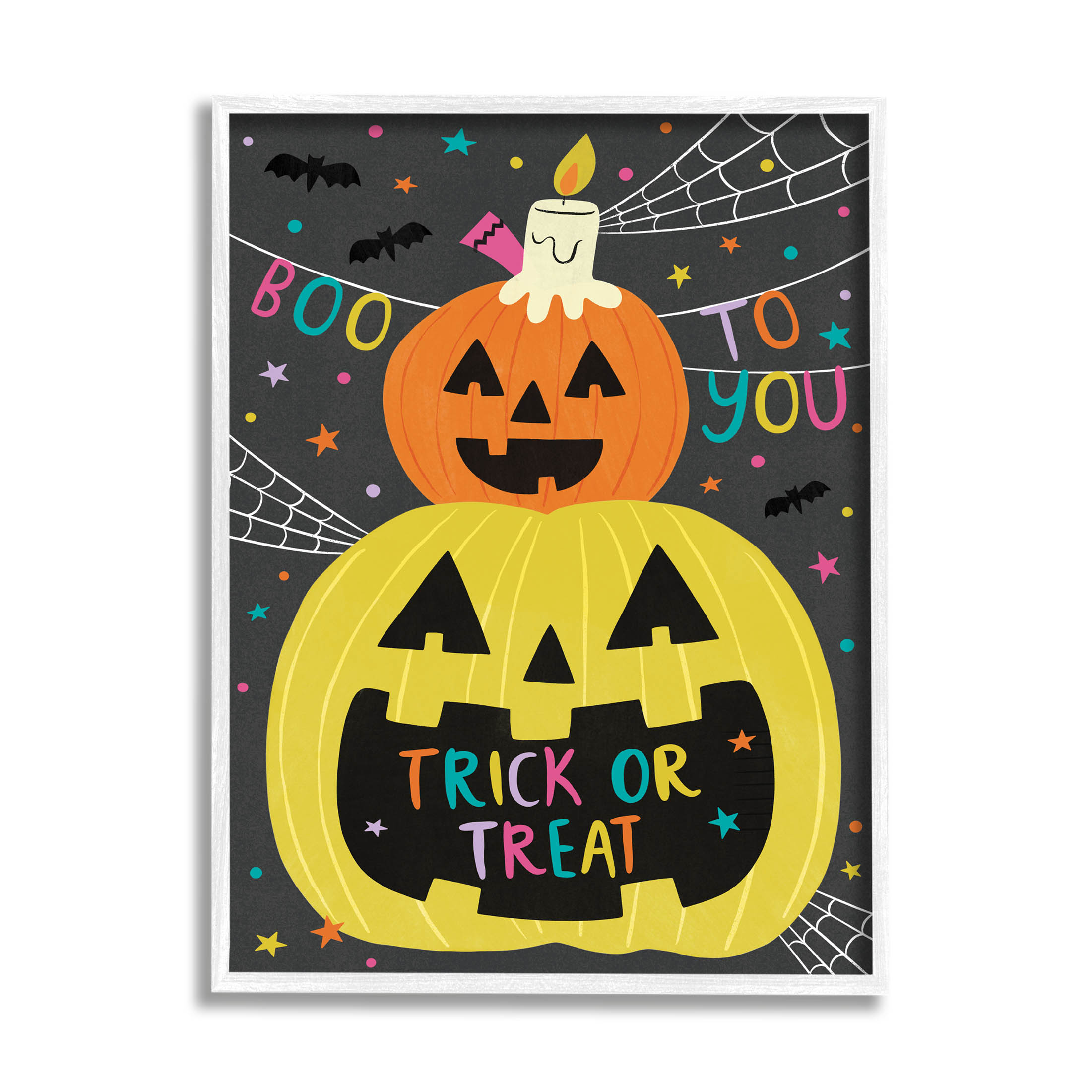 Stupell Industries Boo To You Fun Jack-O-Lanterns Graphic Art White Framed Art Print Wall Art, Design by Lisa Barlow