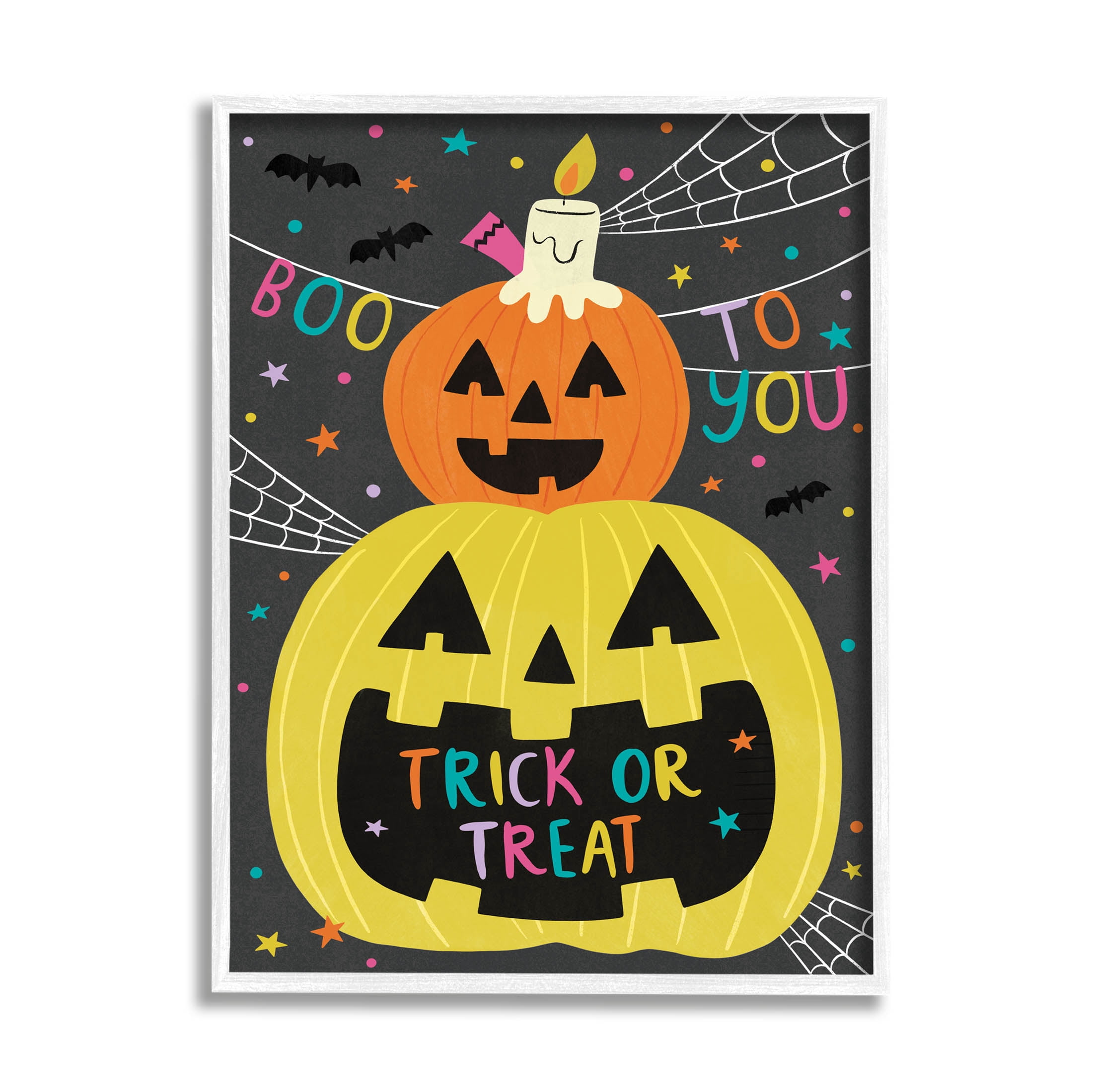 Stupell Industries Boo To You Fun Jack-O-Lanterns Graphic Art White Framed Art Print Wall Art, Design by Lisa Barlow