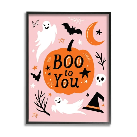 Stupell Industries Boo to You Halloween Elements Graphic Art Black Framed Art Print Wall Art, Design by Nina Seven