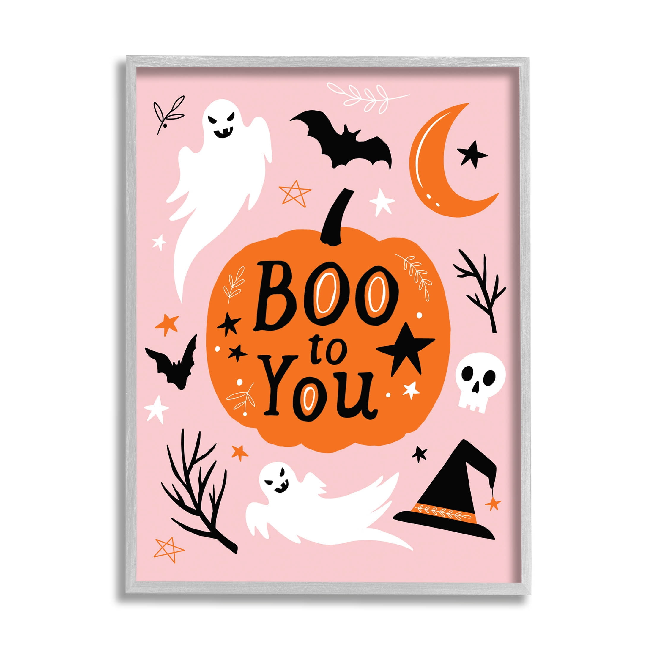Stupell Industries Boo to You Halloween Elements Graphic Art Gray Framed Art Print Wall Art, Design by Nina Seven