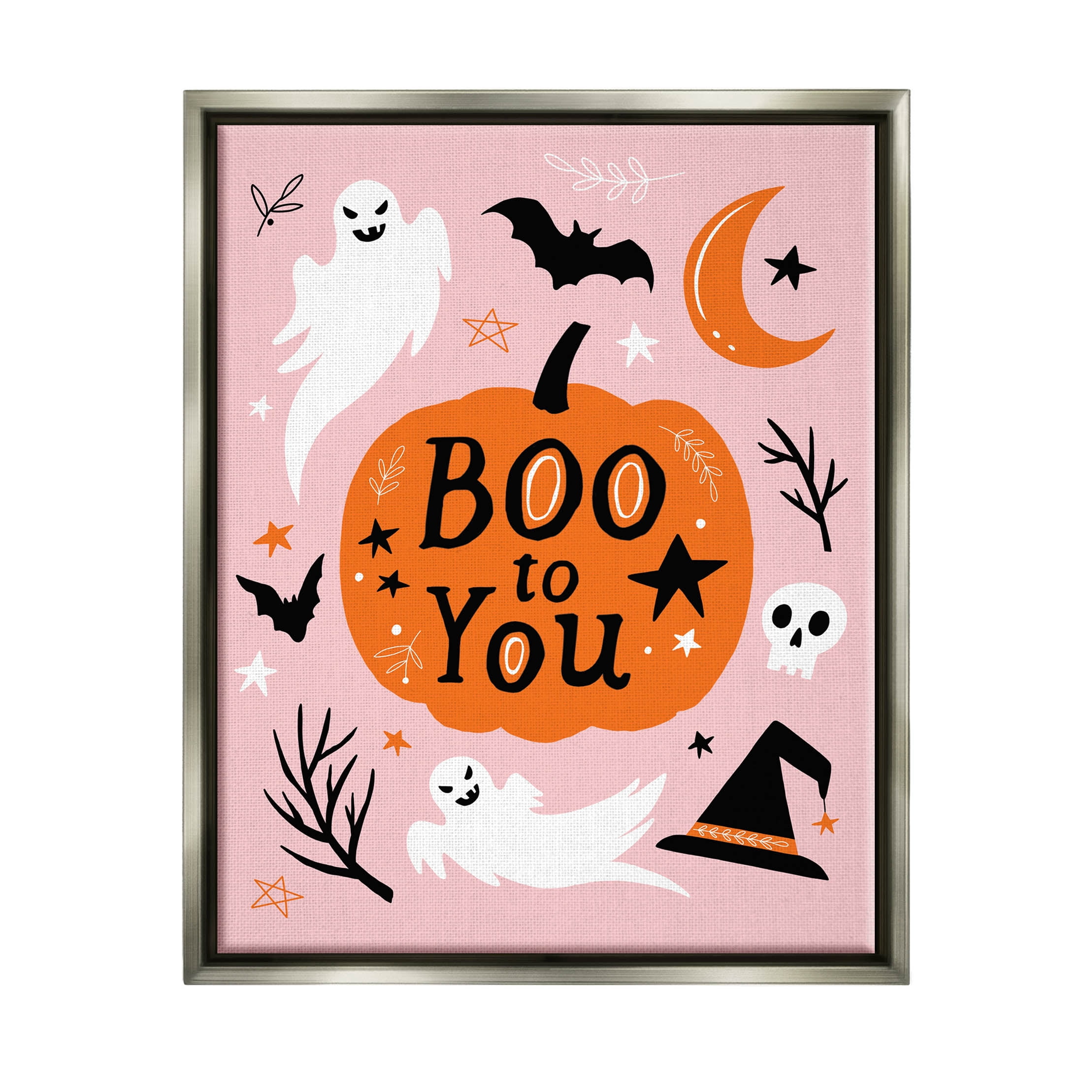 Stupell Industries Boo to You Halloween Elements Graphic Art Luster Gray Floating Framed Canvas Print Wall Art, Design by Nina Seven