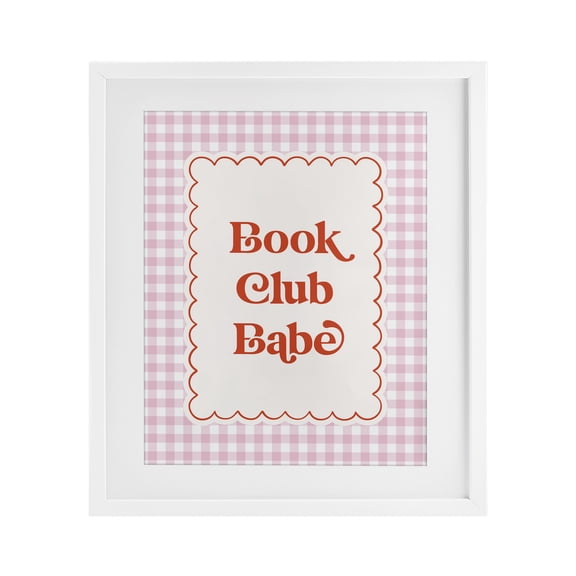 Stupell Industries Book Club Babe Gingham White Framed Print Under Glass, design by Nadia Hassan