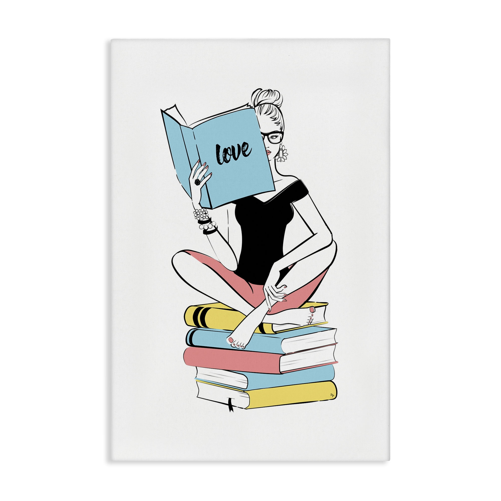 Stupell Industries Book Love Girl Novelty Painting Gallery Wrapped Canvas Art Print Wall Art, 24 x 36