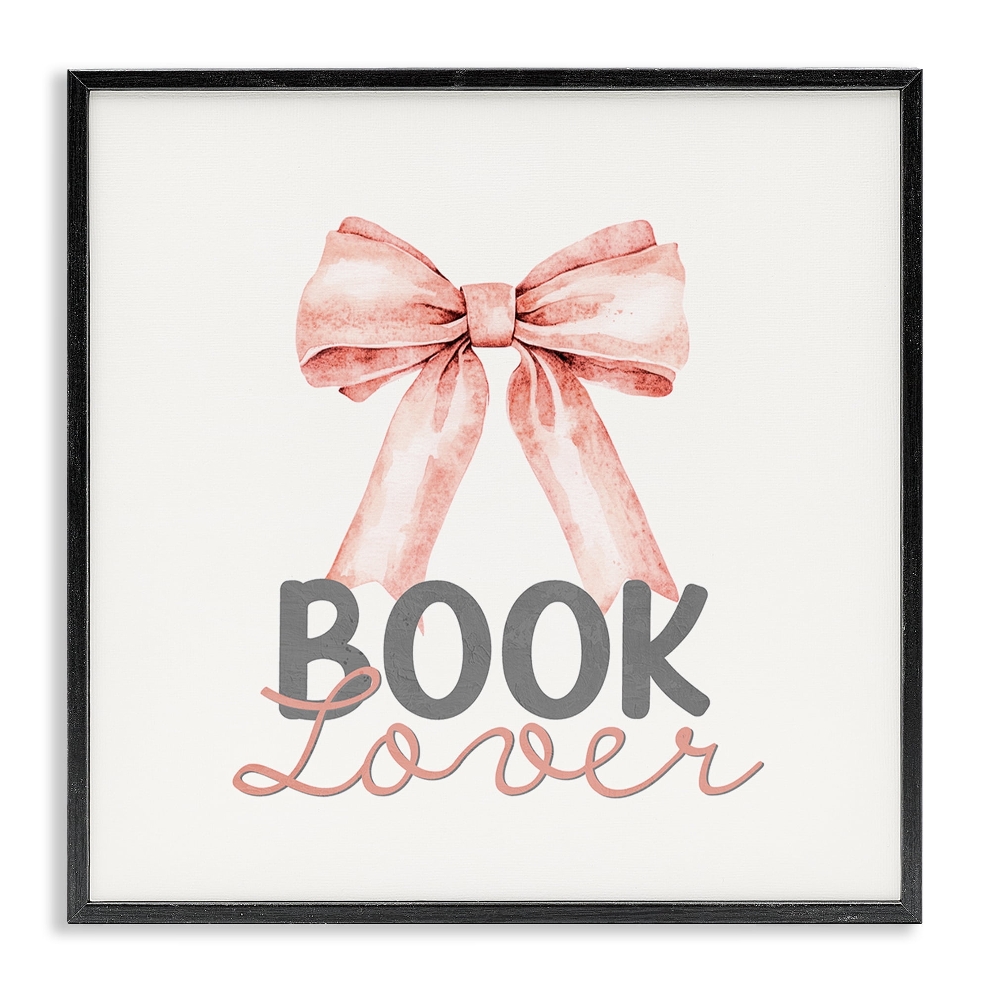 Stupell Industries Book Lover Pink Bow Black Framed Giclee Art, design by Kim Allen