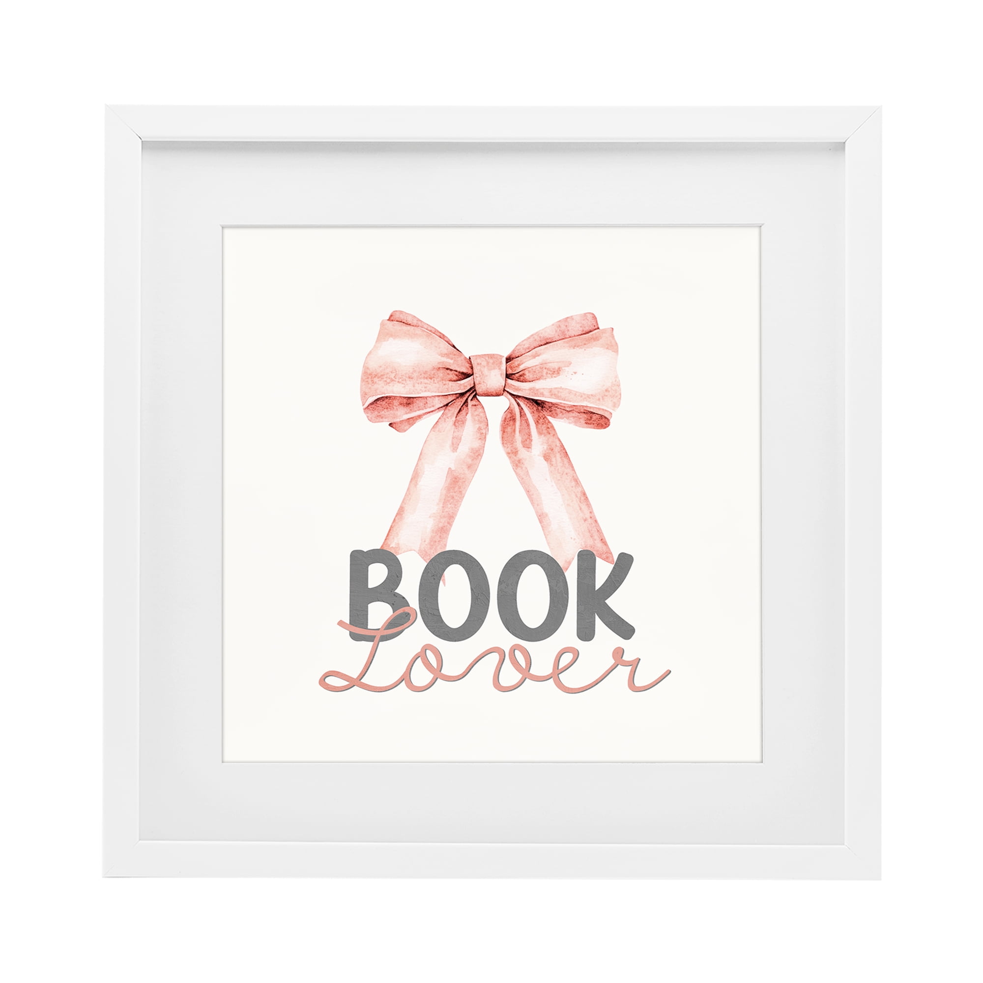 Stupell Industries Book Lover Pink Bow White Framed Print Under Glass, design by Kim Allen
