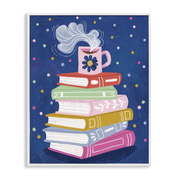 Stupell Industries Contemporary Book Stack & Cozy Mug White Framed Giclee Art, 11 x 14, by Vanessa Stoilova