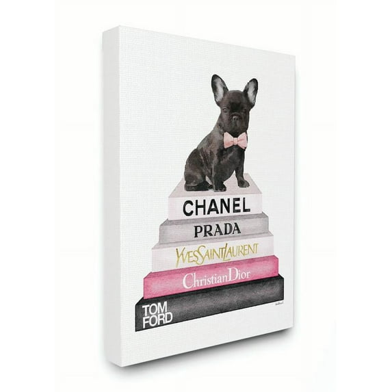 Stupell Industries Book Stack Fashion French Bulldog Canvas Wall Art by Amanda Greenwood