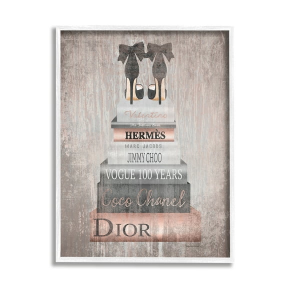 Stupell Industries Book Stack Heels Metallic Pink, 11 x 14,Design by Amanda Greenwood