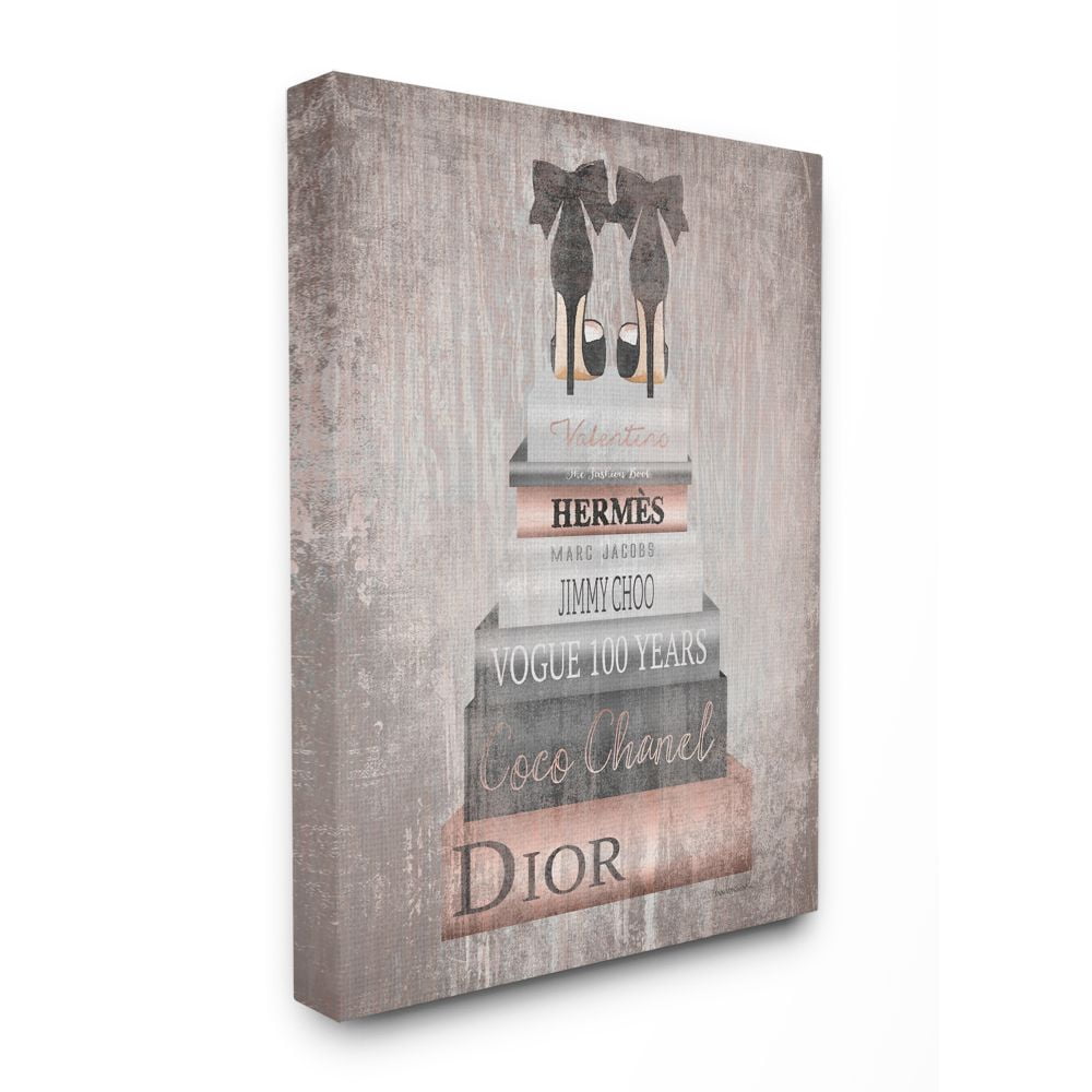 Stupell Industries Book Stack Heels Metallic Pink Canvas Wall Art by Amanda Greenwood